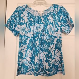 Cathy Daniels, Medium, Womens, White, Aqua Blue, Sequined Top